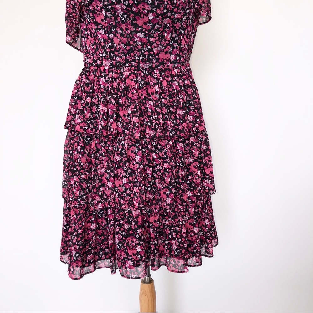 WHBM ditzy print floral pink strapless ruffle dres - Picture 4 of 7